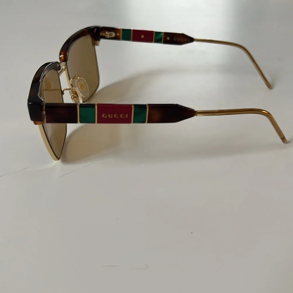 Gucci Gg0603S 006 Tortoise/ Yellow Browline Sunglasses 56-16-145 - Picture 2 of 3